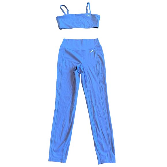 TLF Take Life Further Two Piece Workout Set Athletic Leggings Bra Top Sz Medium